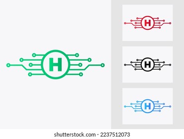 Letter H Technology Logo Design Template. Network Logo Design