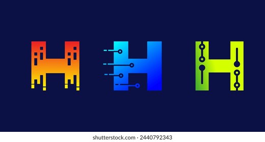 letter H technology logo design for business, digital, technology, media, data