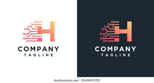 letter H technology logo design template.	
