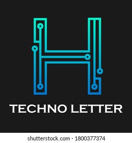 Letter h technology logo template. Technology abstarct dot and gradient blue color. suitable for industry, web, computer, network, app, mobile, medical media, electric, energy etc