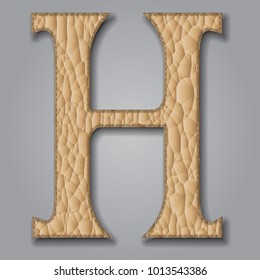 Letter H of textured leather. Decorative alphabet on grey background Vector illustration