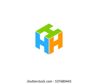 Letter H Three 3D Cube Logo Design Template Element