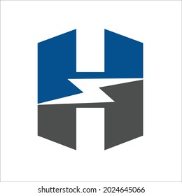 Buchstabe H mit Donner- oder Elektrosymbol in der Mitte