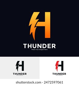 Letter H Thunder Logo vector design. Suitable for business, initial Lightning Bolt, corporate, technology, and poster illustration symbol