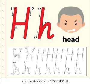 Letter H tracing alphabet worksheets illustration