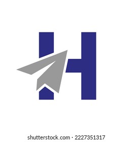 Letter H Travel Logo Concept With Paper Plane Icon Vector Template