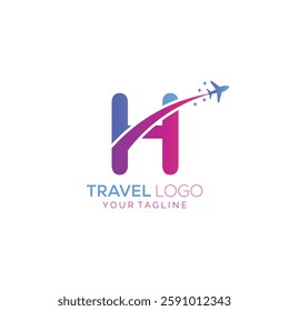 Letter H Travel Logo Design with plane. Icon of H for travel agency logo design.