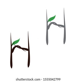 Letter H and tree with leaf  logo  icon design - vector sign.