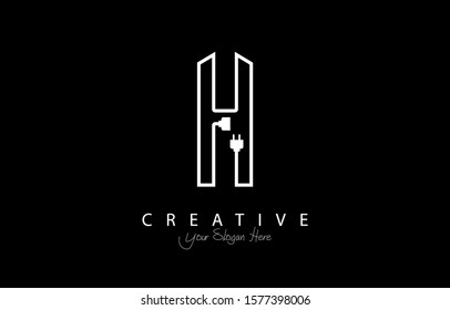 Letter H Trendy Design Logo Concept. Creative Icon Logo with Wire Plug and Socket Vector Illustration.