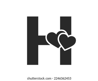 letter h and two hearts  element for valentine's day design  romantic   love symbol  isolated vector image in simple style