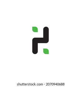 letter H two leaves simple symbol logo vector