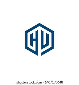 Letter H U hexagon icon logo design concept
