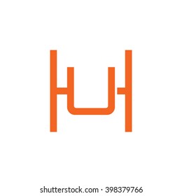 letter H and U monogram square shape logo orange