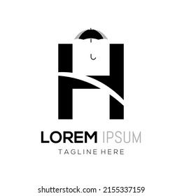 Letter H Umbrella Logo Design Vector. Initial H Umbrella Logo Design Vector Template Illustration.