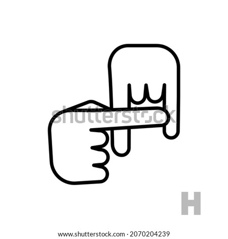 Letter H Universal and handicapped hand alphabet letter. Simple clear linear letter H, hand language. Learning the alphabet, non-verbal deaf-mute communication, expressive gestures vector.