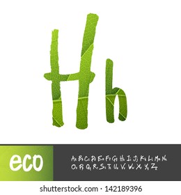 Letra H, Variantes Mayúsculas Y Minúsculas. Alfabeto texturado de hoja verde, vector.