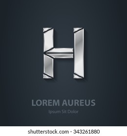 Letter H. Vector elegant silver font. Template for company logo. Metallic Design element or icon.