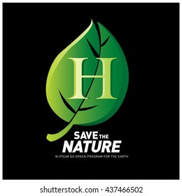 Letter H vector logo and icon save the nature. Go green poster design. Ecology campaign publication