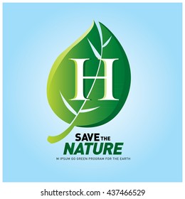 Letter H vector logo and icon save the nature. Go green poster design. Ecology campaign publication