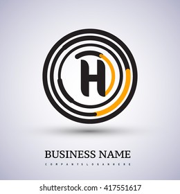 Letter H vector logo symbol in the circle thin line colored black and yellow. Design for your business or company identity.