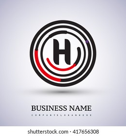 Letter H vector logo symbol in the circle thin line colored black and red. Design for your business or company identity.