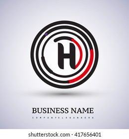 Letter H vector logo symbol in the circle thin line colored black and red. Design for your business or company identity.