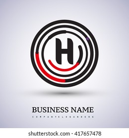 Letter H vector logo symbol in the circle thin line colored black and red. Design for your business or company identity.