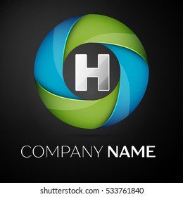 Letter H vector logo symbol in the colorful circle on black background. Vector template for your design
