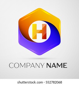 Letter H vector logo symbol in the colorful hexagonal on grey background. Vector template for your design