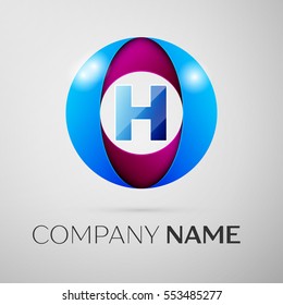 Letter H vector logo symbol in the colorful circle on grey background. Vector template for your design