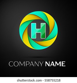 Letter H vector logo symbol in the colorful circle on black background. Vector template for your design