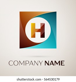 Letter H vector logo symbol in the colorful square on grey background. Vector template for your design