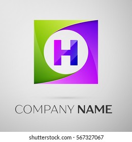 Letter H vector logo symbol in the colorful square on grey background. Vector template for your design