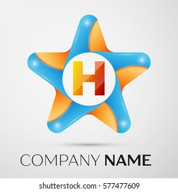 Letter H vector logo symbol in the colorful star on grey background. Vector template for your design