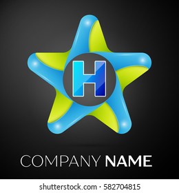 Letter H vector logo symbol in the colorful star on black background. Vector template for your design