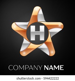 Letter H vector logo symbol in the colorful star on black background. Vector template for your design