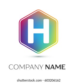 Letter H vector logo symbol in the colorful hexagonal on grey background. Vector template for your design