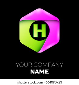 Letter H vector logo symbol in the colorful hexagonal on black background. Vector template for your design