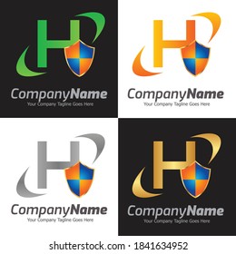 Plantilla de logotipo vectorial de la letra H, logotipo de la letra colorida H, plantilla de vector de diseño de logotipo Escudo. Símbolo de defensa de protección, compañía de protección Logoype.