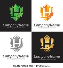 Letter H vector logo template, Colorful Letter H logo, Shield Logo design vector template. Protection defense symbol, security guard company Logotype.
