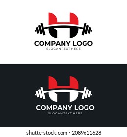 Plantilla del logotipo vectorial de la letra H, letra A con el logotipo de barbell en estilo plano moderno, logotipo de fitness