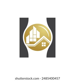 Plantilla del logotipo del Vector de la letra H, logotipo colorido de la letra H, inmobiliario, construcción y diseño del logotipo del Vector de la Plantilla del logotipo