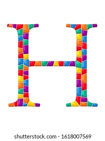 Letter H vector mosaic tiles composition in colors over white background