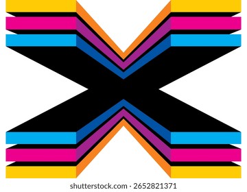 Letter H. Vector pattern of colored yellow, blue and purple broken lines. Striped background in retro style for advertising, covers, packaging, web design. Strict Design element.
