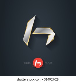 Letter H, Vector silver font. Elegant Template for company logo. Metallic Design element or icon. Pseudo origami style, including flat version.
