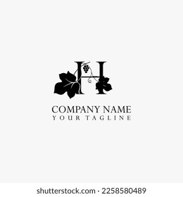 Letter H Vektorgrafik-Logo, abstrakte Traubenvektorvorlage. Illustrationsdesign eines eleganten logotype Weinlagers auf isoliertem Hintergrund.