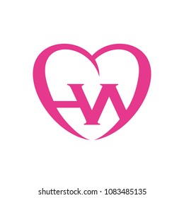 letter h and W logo vector. love and heart icon.