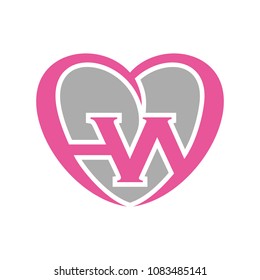 letter h and W logo vector. love and heart icon.