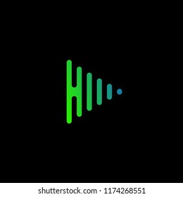 letter H with wave sound icon logo vector design template concept. isolated on black background