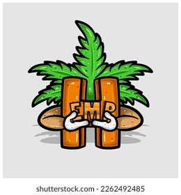 Buchstabe H mit Unkrautleder-Cartoon-Zeichen. Perfekt für Logo und Produktkennzeichnung. Vektorgrafiken und Illustrationen.